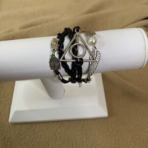 Harry Potter Deathly Hallows Owl Wing Pearl Charm Bracelet Unisex Adjustable 8in